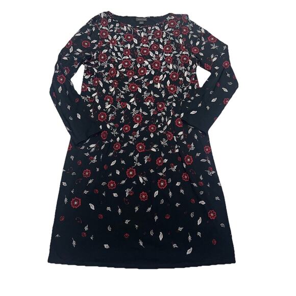 J. Jill Wearever Dress Size Small Black Red Floral Boat Neck Long-Sleeved 139041 - Picture 1 of 16